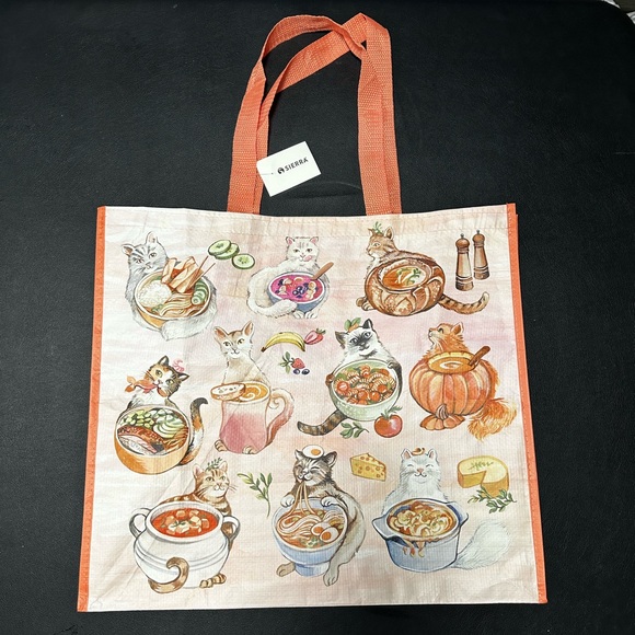 Serra Handbags - Sierra Cat & Soup Printed Tote Bag in Peach Orange